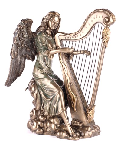 Śliczna Figurka Aniołka Z Harfą Aniołek Anioł