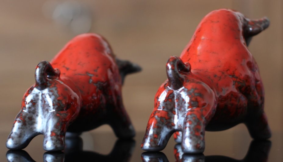 Byki dwa Czerwone Ceramiczne Byczki na Prezent