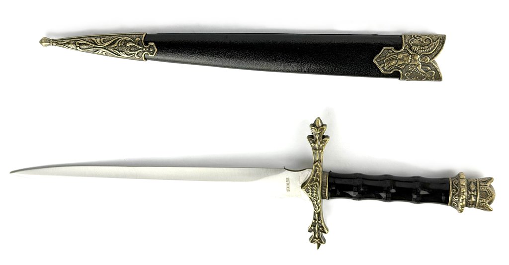 Sztylet Rycerski Z Pochwą Dekoracyjny Stalowy