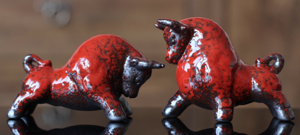 Byki dwa Czerwone Ceramiczne Byczki na Prezent