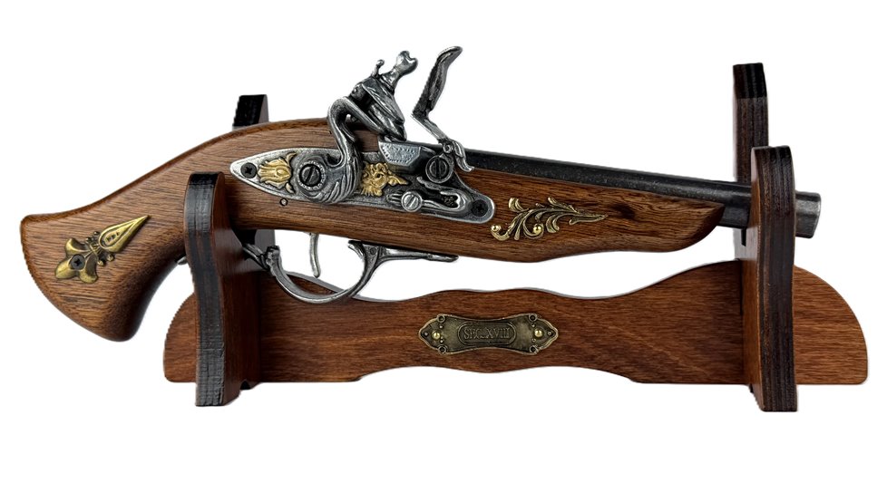 Pistolet Włoski Replika Na Stojaku Metal Drewno