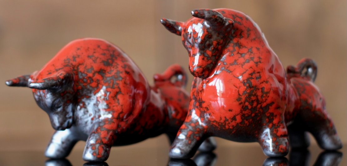 Byki dwa Czerwone Ceramiczne Byczki na Prezent