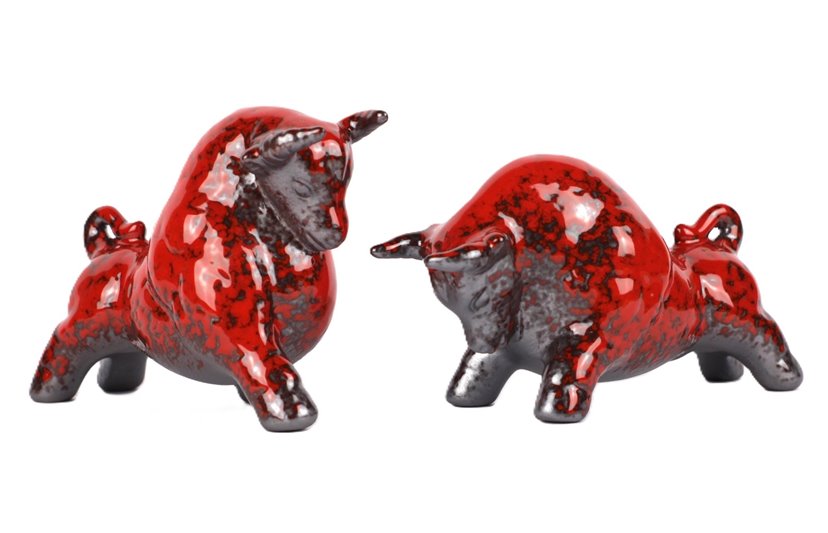Byki dwa Czerwone Ceramiczne Byczki na Prezent