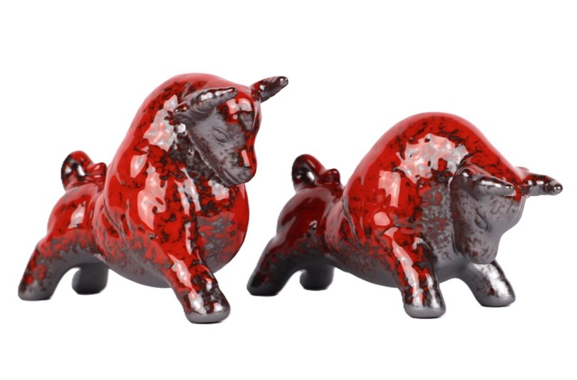 Byki dwa Czerwone Ceramiczne Byczki na Prezent