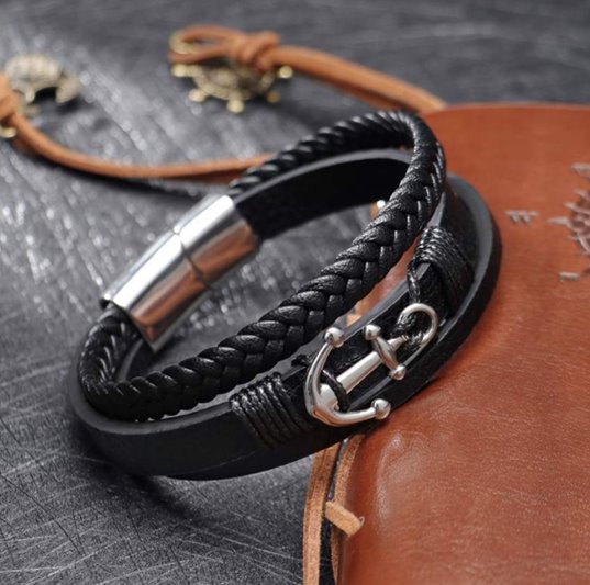 Bransoletka Męska Skórzana Kotwica na Prezent