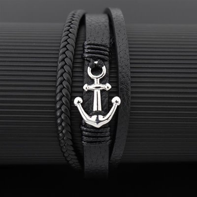 Bransoletka Męska Skórzana Kotwica na Prezent
