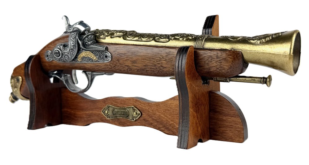 Pistolet Włoski Replika Na Stojaku Metal Drewno