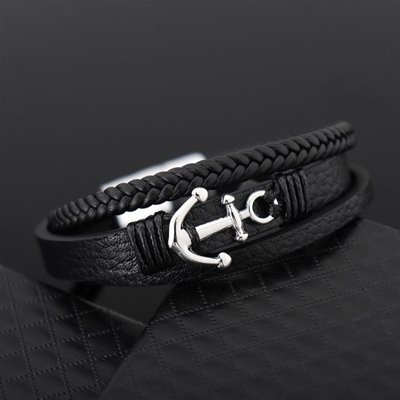 Bransoletka Męska Skórzana Kotwica na Prezent