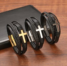 Bransoletka Męska Skórzana Krzyż na Prezent