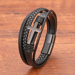Bransoletka Męska Skórzana Krzyż na Prezent