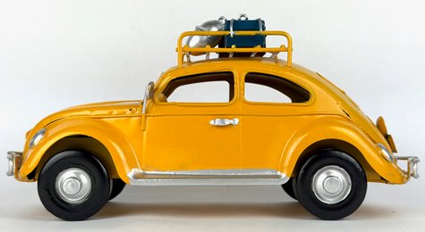 Metalowy model auto retro Garbus na Prezent Żółty