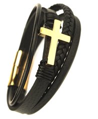Bransoletka Męska Skórzana Krzyż na Prezent
