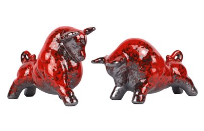 Byki dwa Czerwone Ceramiczne Byczki na Prezent