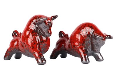 Byki dwa Czerwone Ceramiczne Byczki na Prezent
