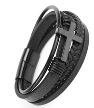 Bransoletka Męska Skórzana Krzyż na Prezent