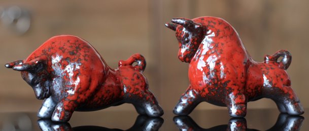 Byki dwa Czerwone Ceramiczne Byczki na Prezent