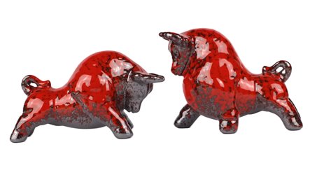 Byki dwa Czerwone Ceramiczne Byczki na Prezent