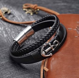 Bransoletka Męska Skórzana Kotwica na Prezent