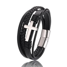 Bransoletka Męska Skórzana Krzyż na Prezent