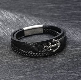 Bransoletka Męska Skórzana Kotwica na Prezent