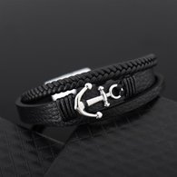 Bransoletka Męska Skórzana Kotwica na Prezent